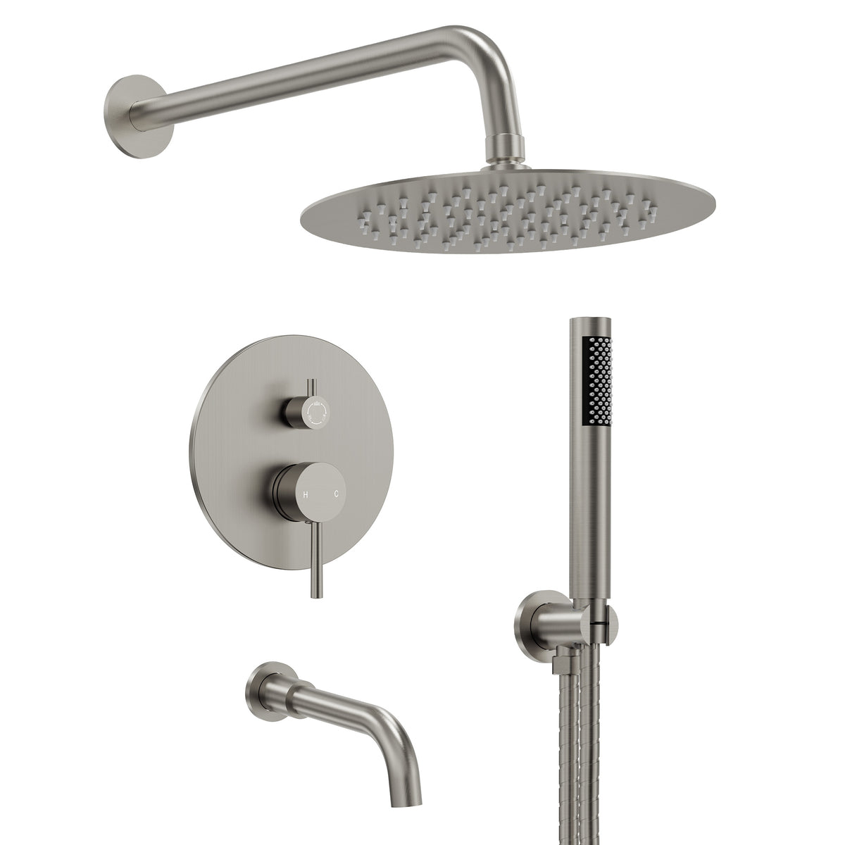 Round Wall-Mounted Rain Shower System with Handheld and Tub Spout
