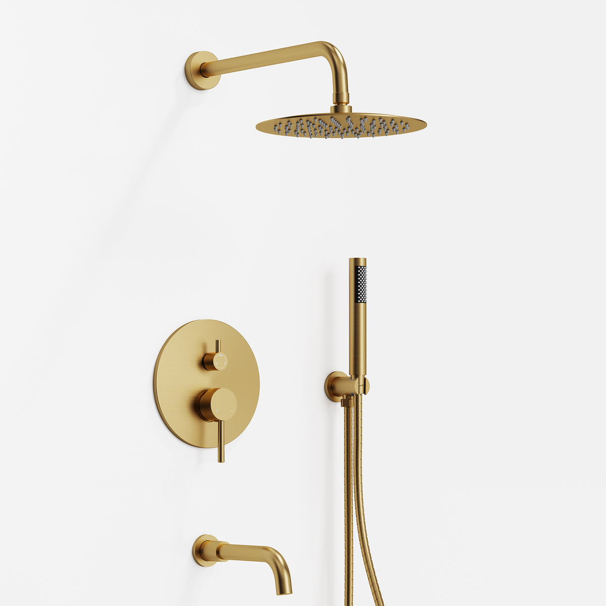 Round Wall-Mounted Rain Shower System with Handheld and Tub Spout