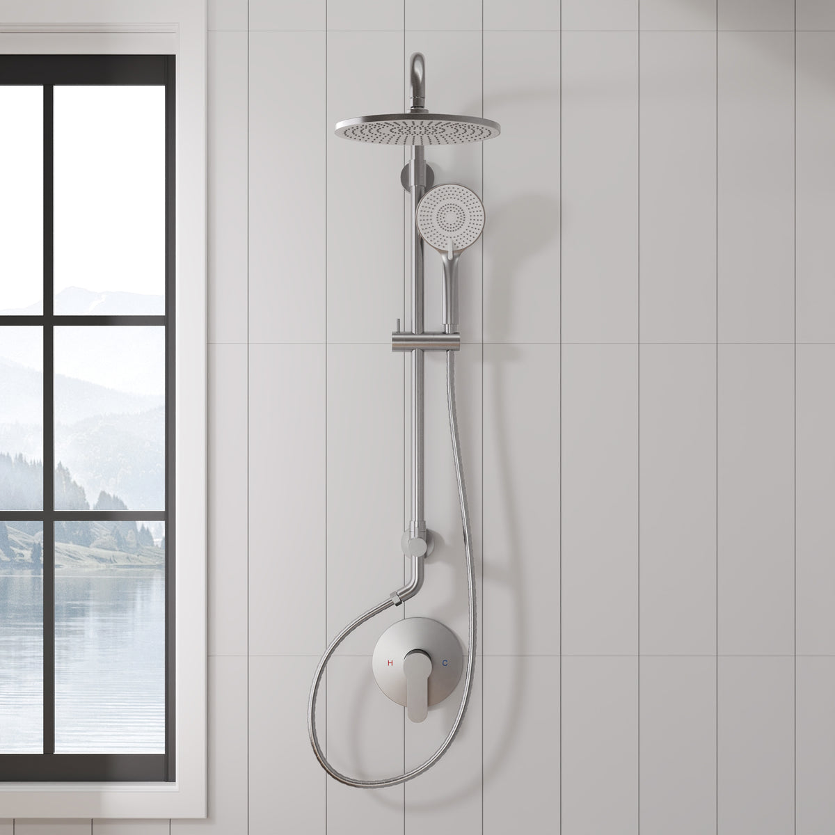 Exposed Pressure-Balanced Rain Shower System with Handheld Spray