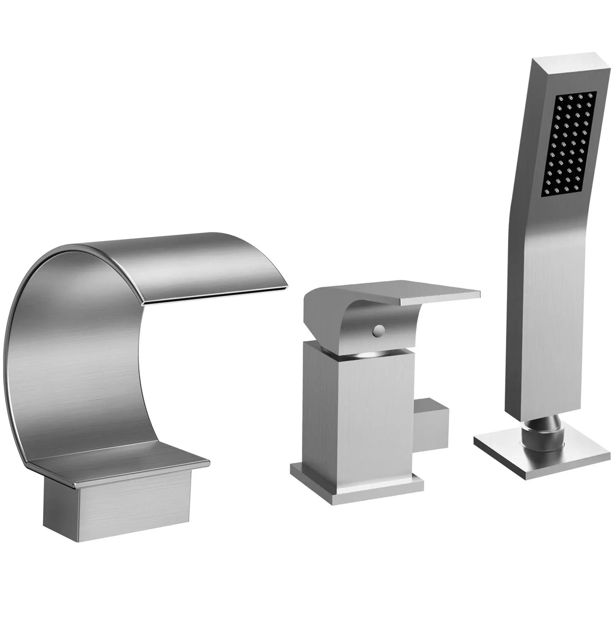 Deck-Mounted Waterfall Bathtub Faucet with Single Handle and Hand Shower