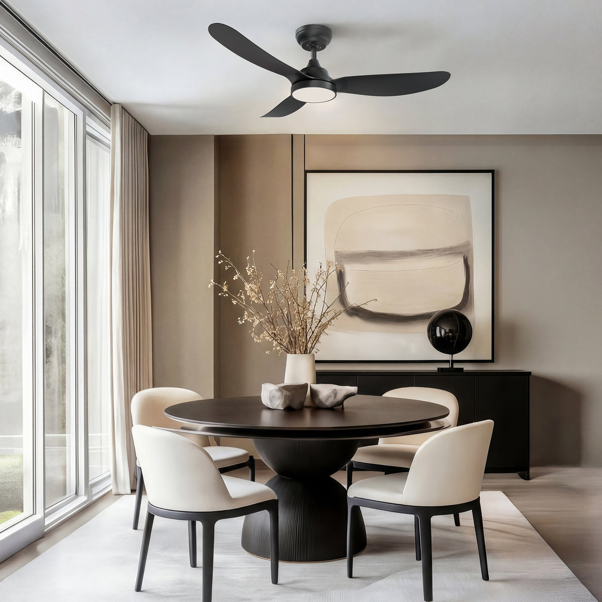 42-Inch Downrod Mount 3-Blade Ceiling Fan with Light and Remote Control