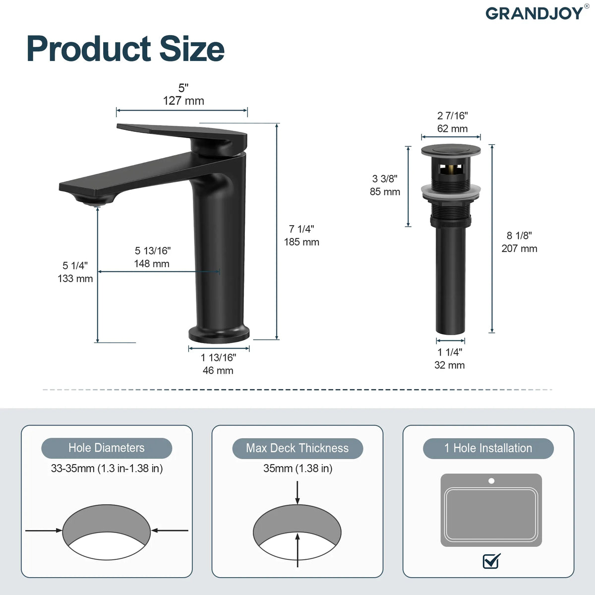 Single-Handle Bathroom Sink Faucet With Pop-Up Drain