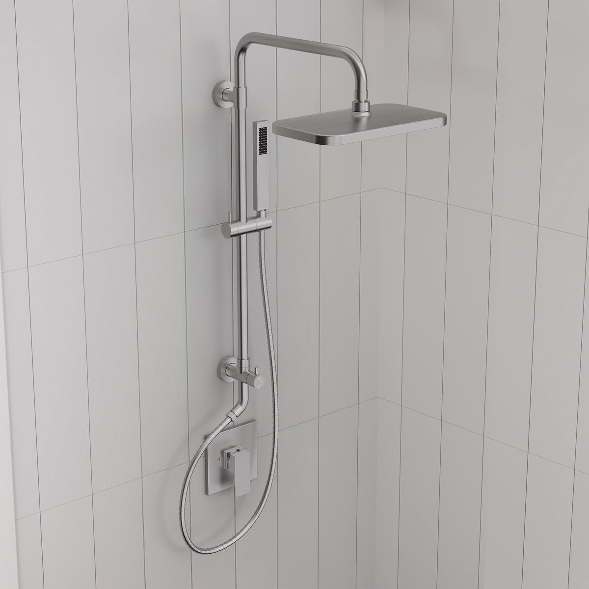 Exposed Shower System with Wide Rain Head and Handheld Spray