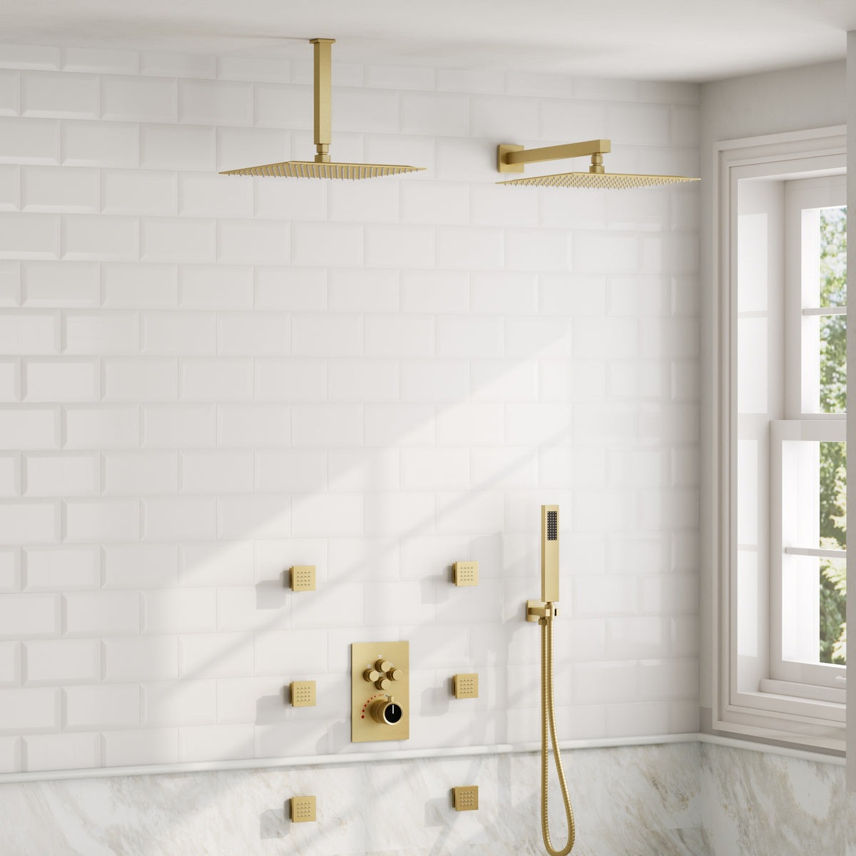 Square Wall-Mounted Dual Shower System with Body Jets