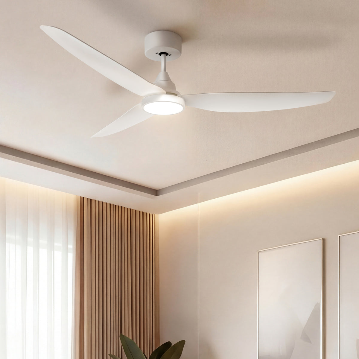 54-Inch Downrod Mount 3-Blade Ceiling Fan with Light and Remote Control