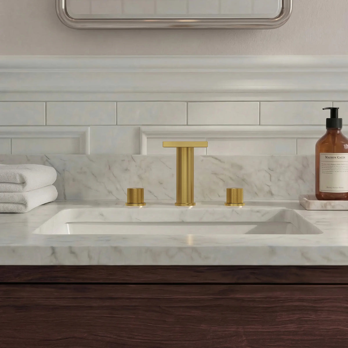 Two-Handle Mid Arc Widespread Bathroom Sink Faucet With Pop-Up Drain