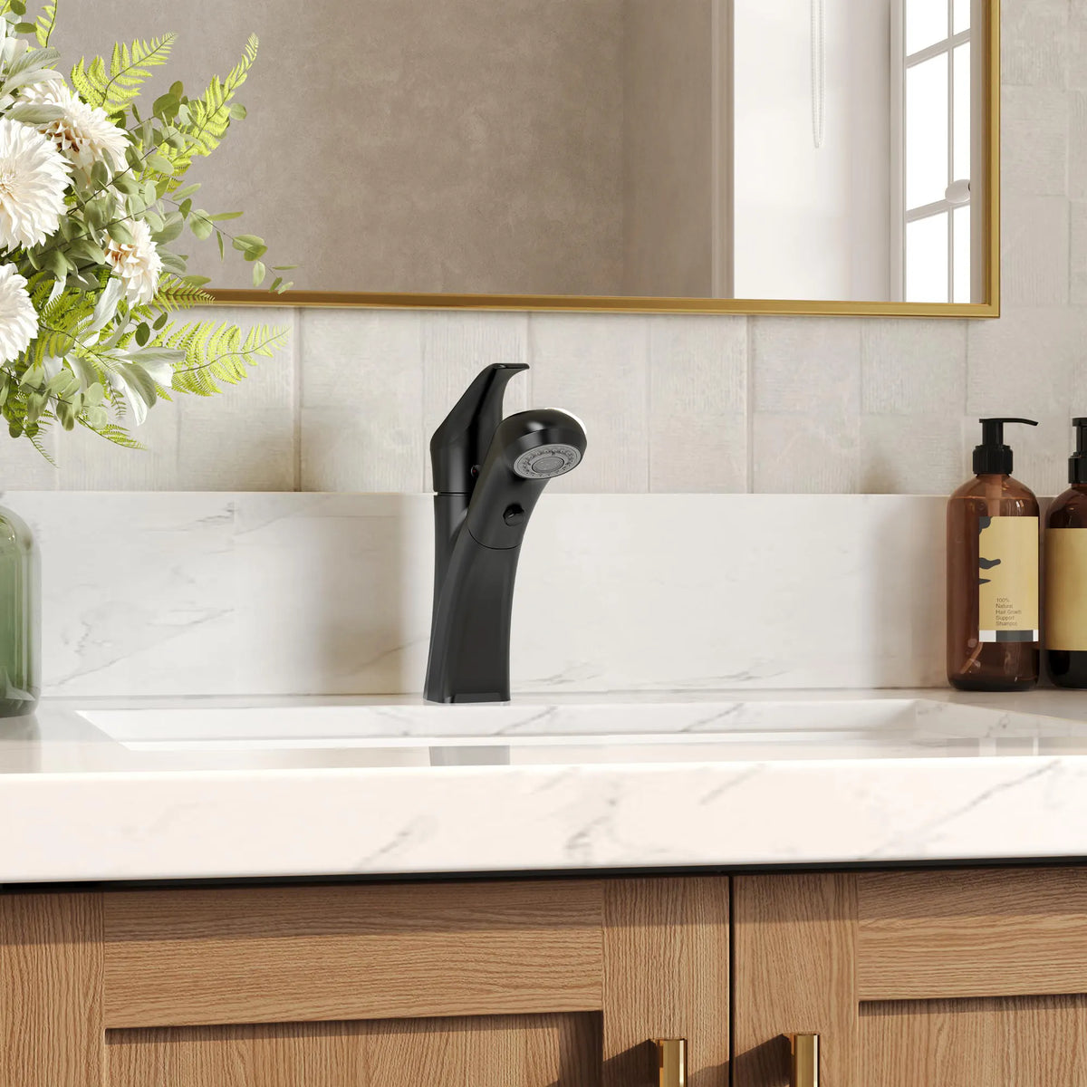 Single-Handle Pull-Out Bathroom Sink Faucet With Dual Spray Modes And Pop-Up Drain