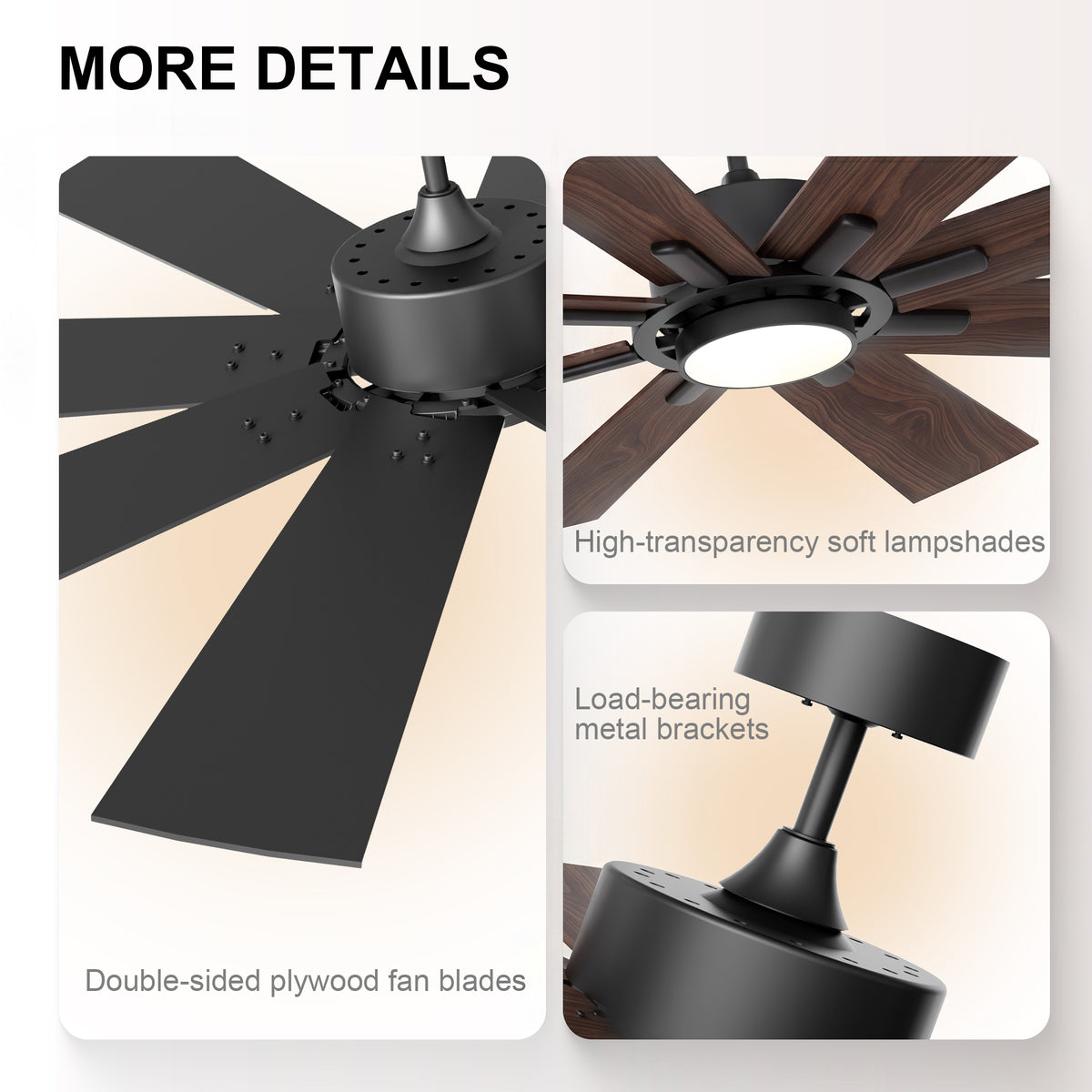 72-Inch Downrod Mount 8-Blade Ceiling Fan with Light and Remote Control