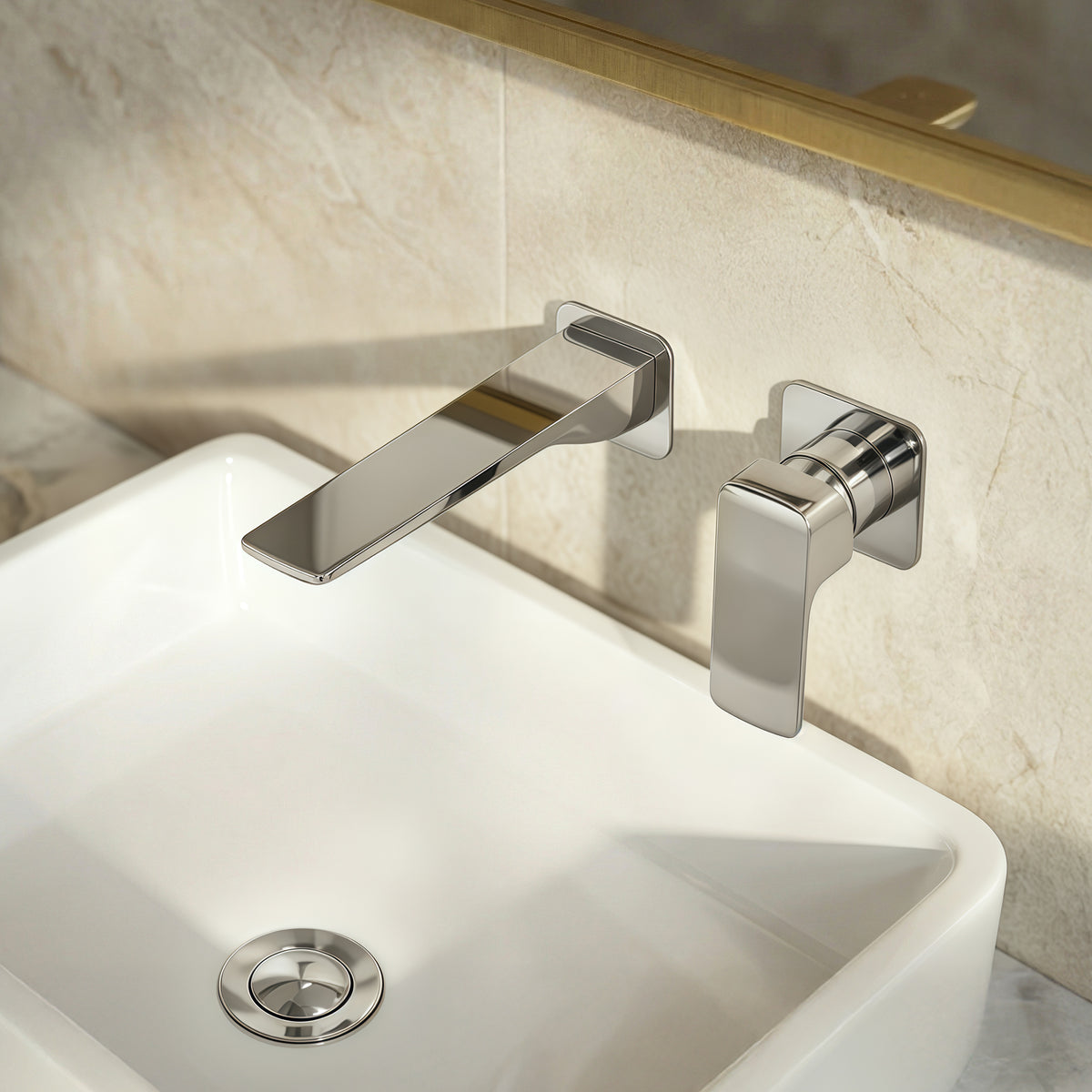 Single-Handle Wall-Mount Bathroom Sink Faucet With Pop-Up Drain
