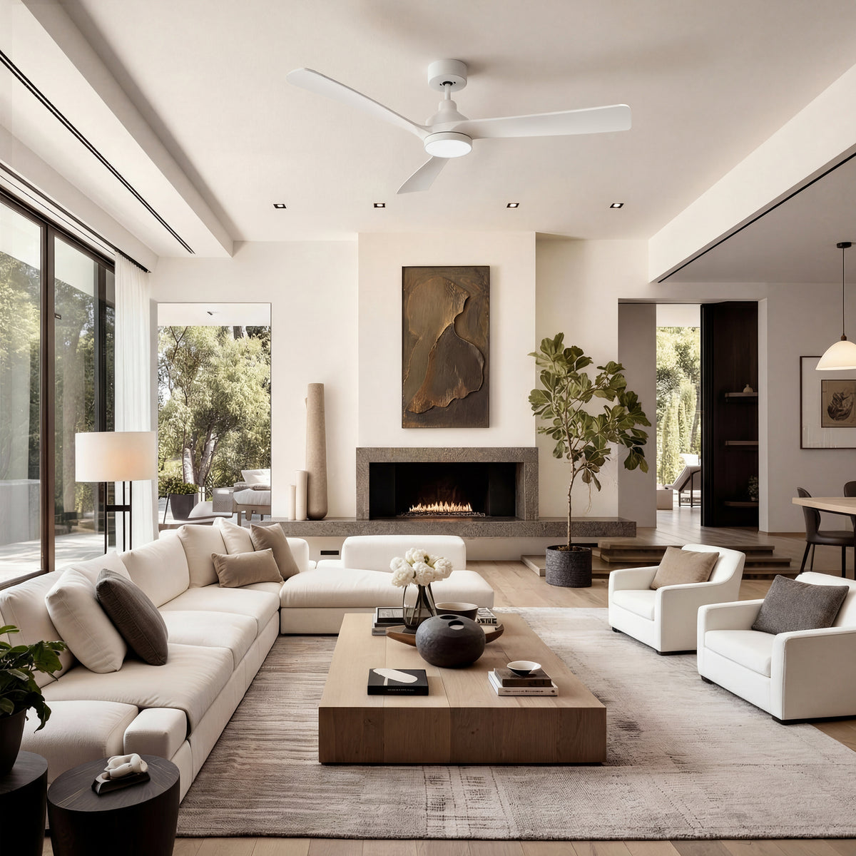 52-Inch Downrod Mount 3-Blade Ceiling Fan with Light and Remote Control