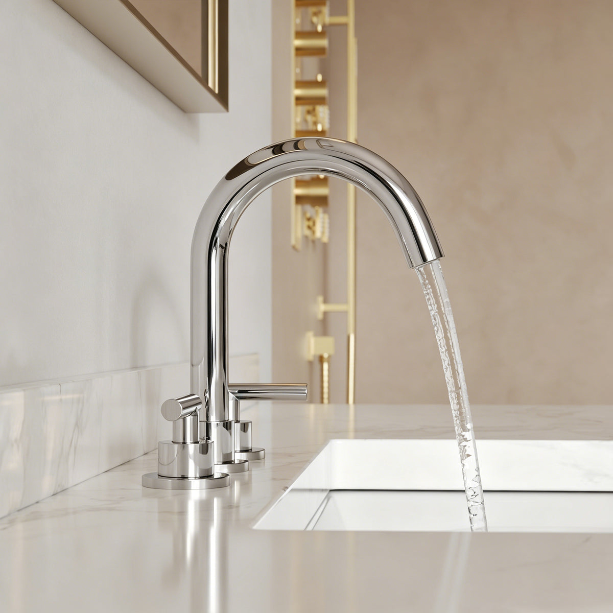 Two-Handle Mid Arc Widespread Bathroom Sink Faucet With Pop-Up Drain