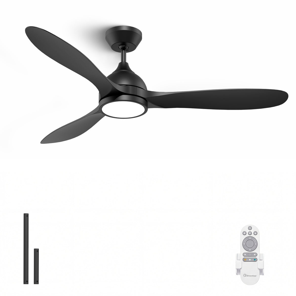 52-Inch Downrod Mount 3-Blade Ceiling Fan with Light and Remote Control