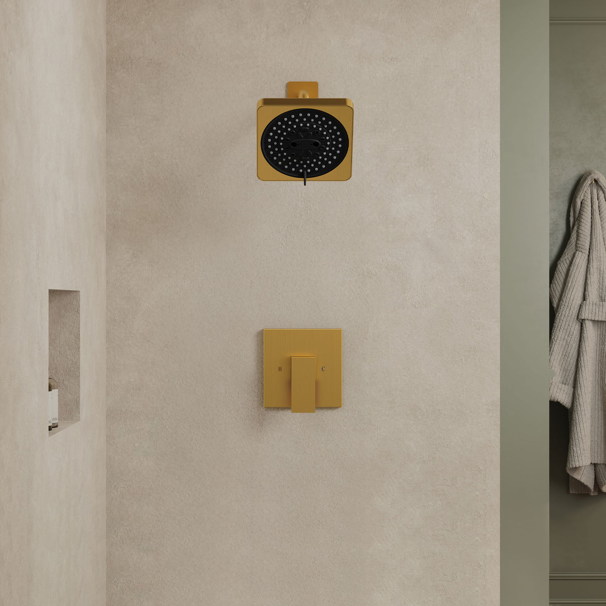 Square Wall-Mounted Pressure-Balanced Shower System with Seven Spray Modes
