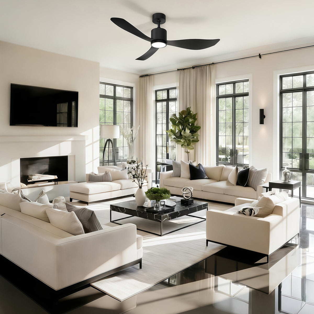 52-Inch Downrod Mount 3-Blade Ceiling Fan with Light and Remote Control