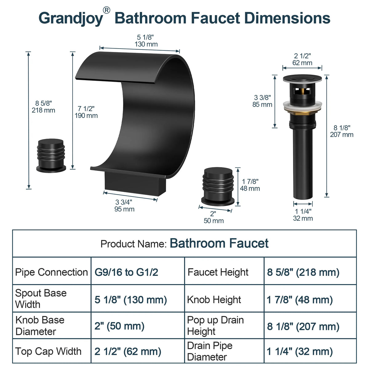 Two-Handle Waterfall Widespread Bathroom Sink Faucet With Pop-Up Drain
