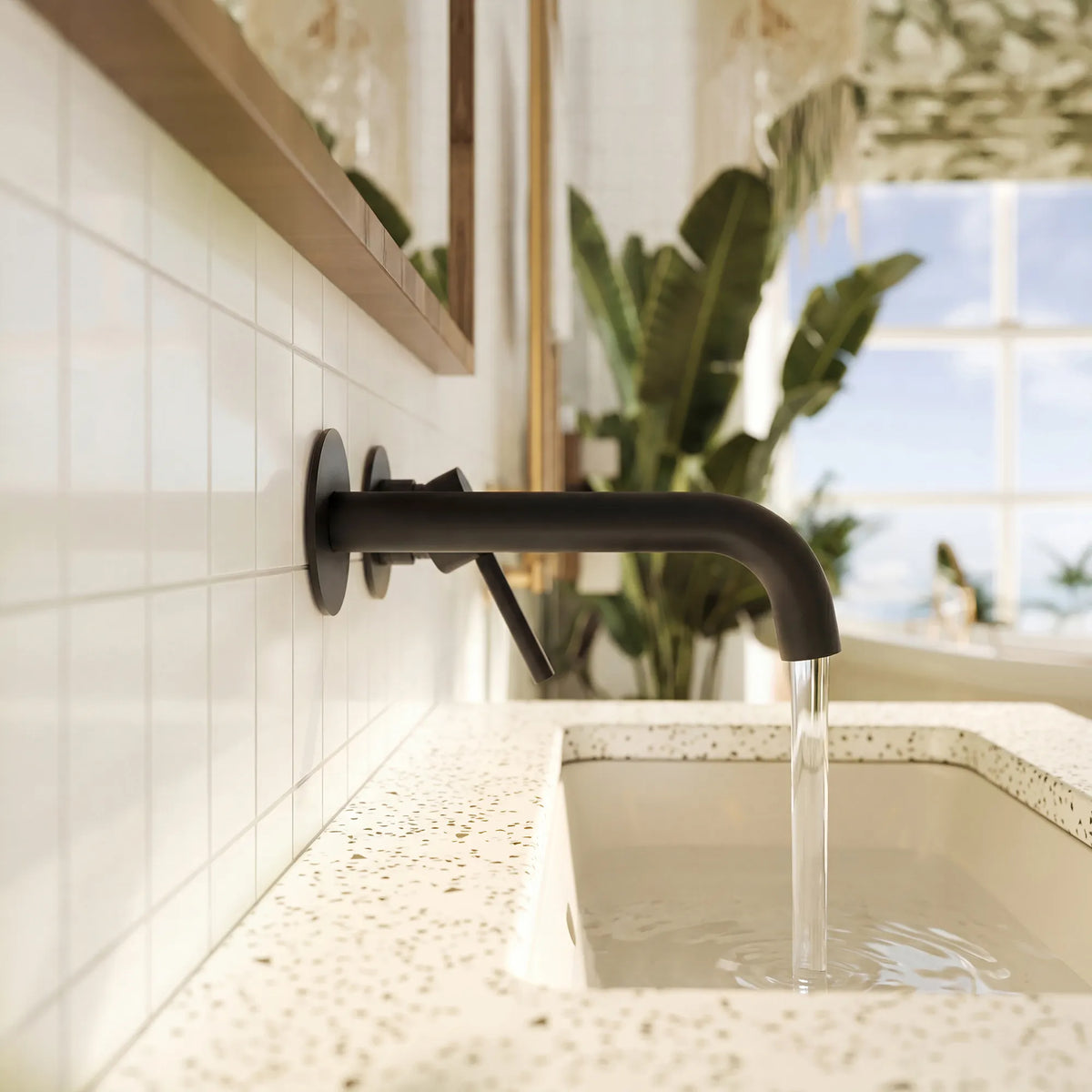 Single-Handle Wall-Mount Bathroom Sink Faucet With Pop-Up Drain