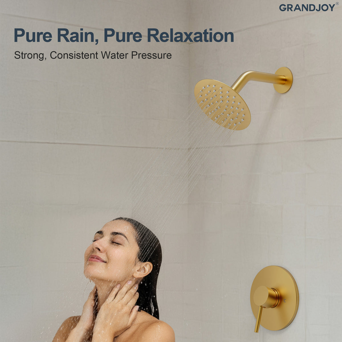 Round Wall-Mounted Rain Shower System with Pressure-Balanced Valve