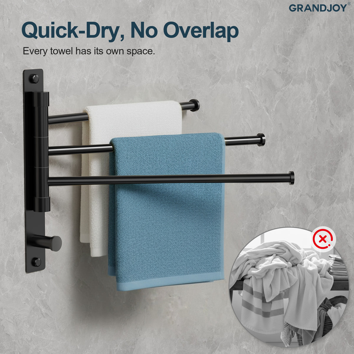 Three-Arm Wall-Mounted Rotating Stainless Steel Towel Rack for Bathrooms