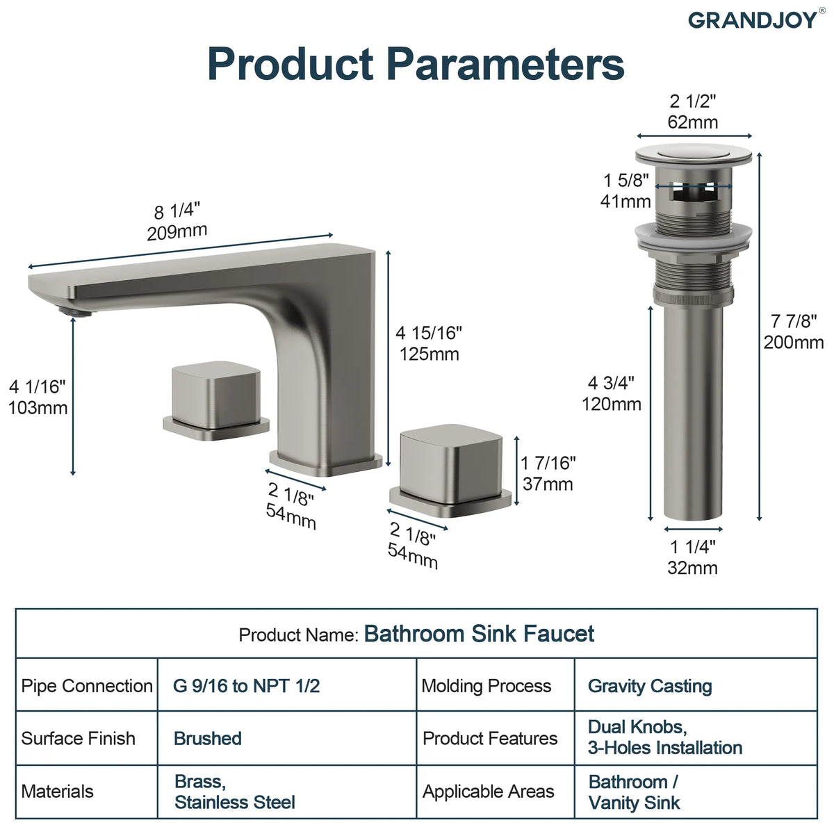 Two-Handle Low Arc Widespread Bathroom Sink Faucet With Pop-Up Drain