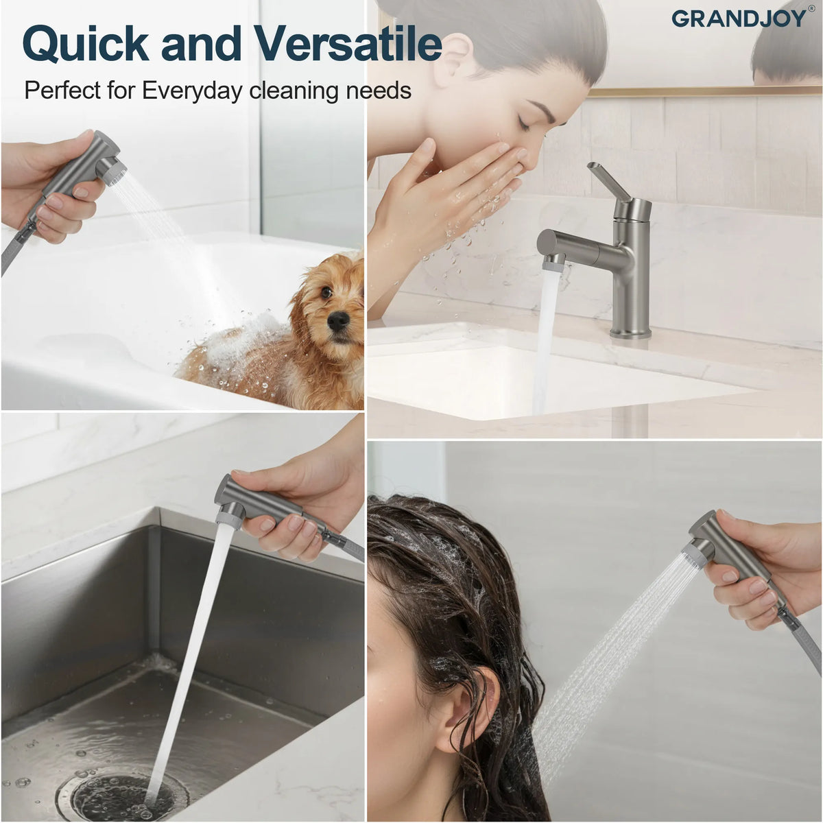 Single-Handle Pull-Out Bathroom Sink Faucet With Dual Spray Modes And Pop-Up Drain