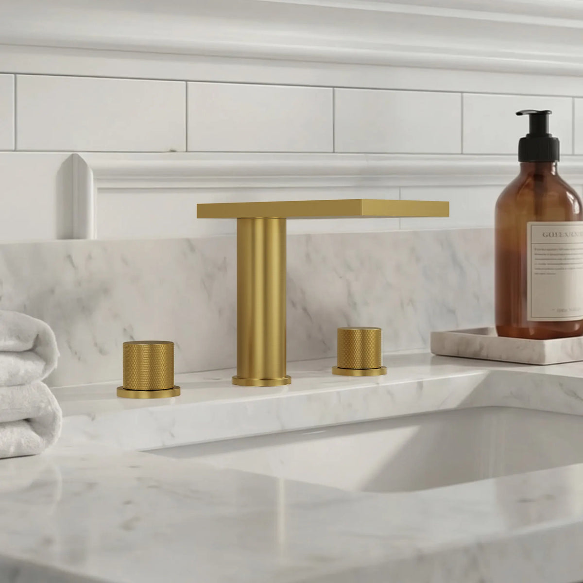 Two-Handle Mid Arc Widespread Bathroom Sink Faucet With Pop-Up Drain