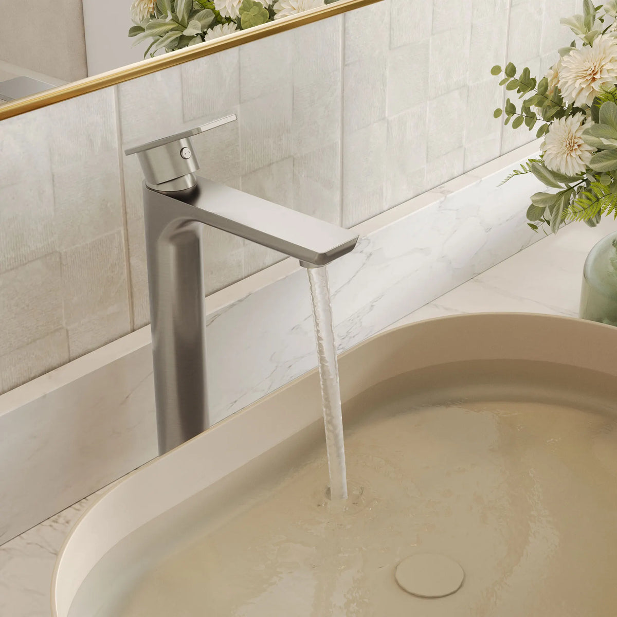 Single-Handle Vessel Bathroom Sink Faucet With Pop-Up Drain
