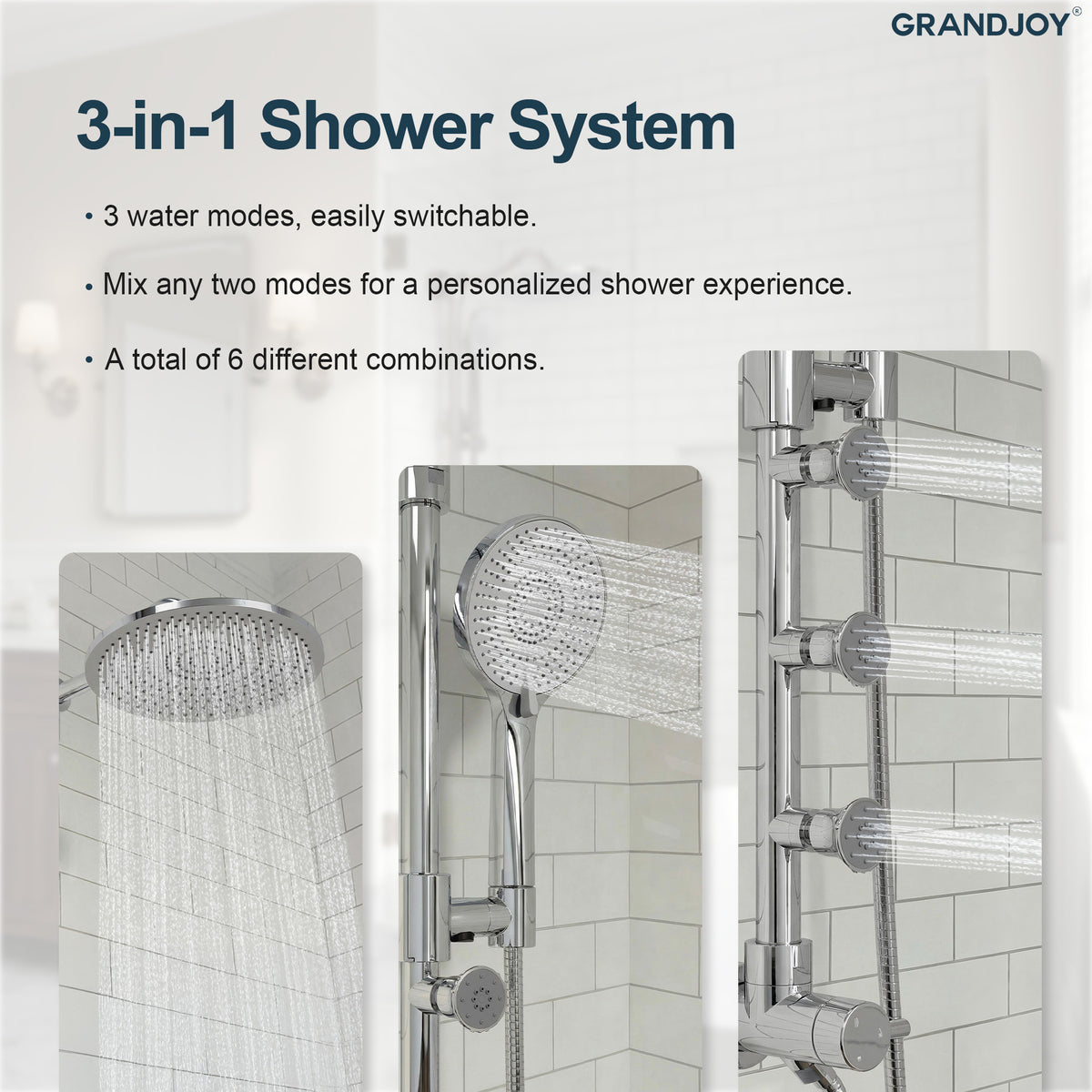 Exposed Rain Shower System with Handheld and Side Sprays