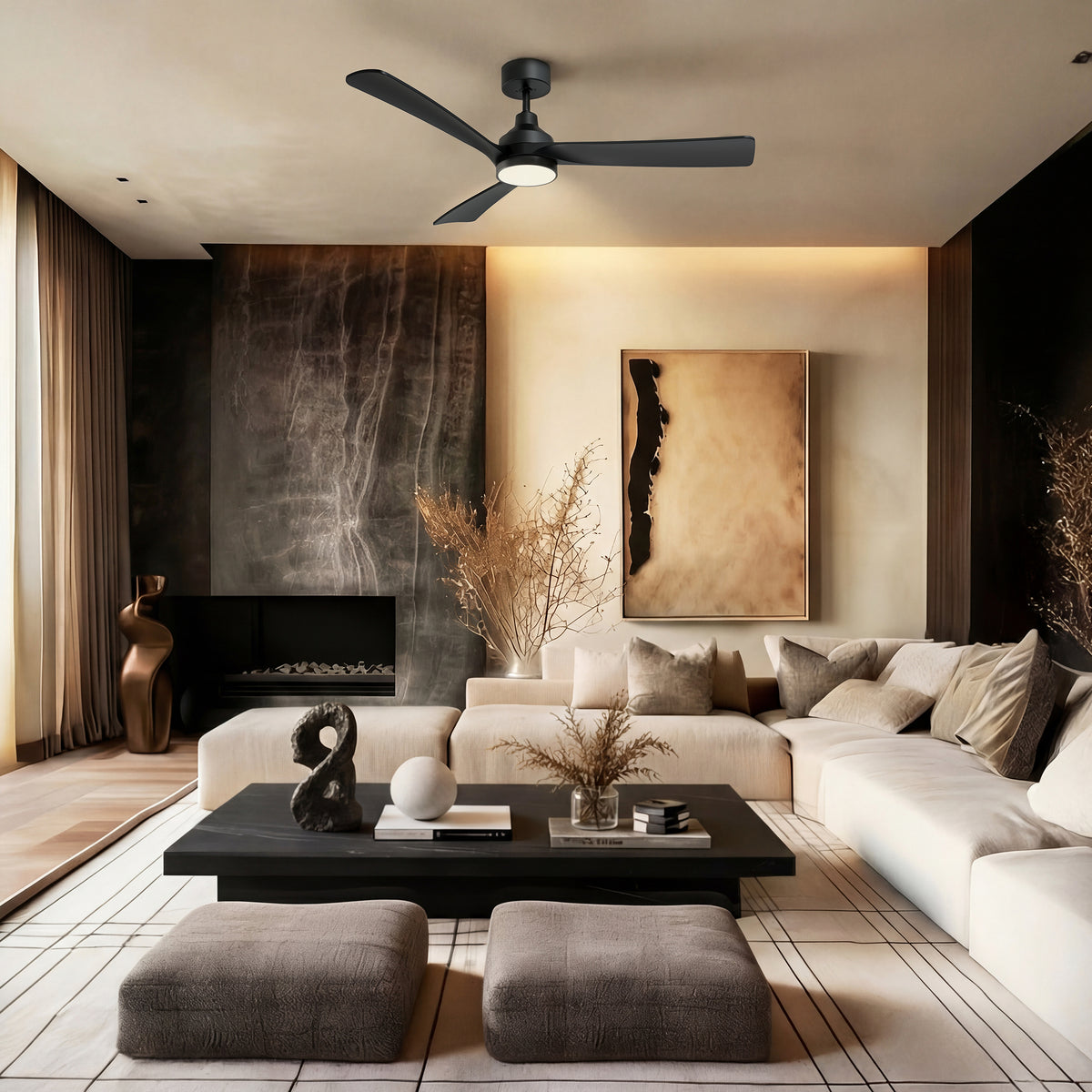 52-Inch Downrod Mount 3-Blade Ceiling Fan with Light and Remote Control