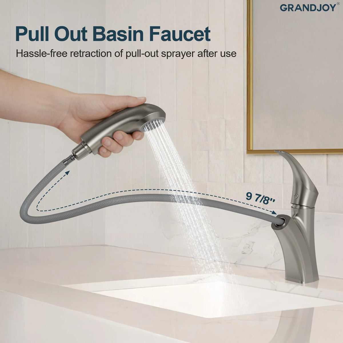 Single-Handle Pull-Out Bathroom Sink Faucet With Dual Spray Modes And Pop-Up Drain