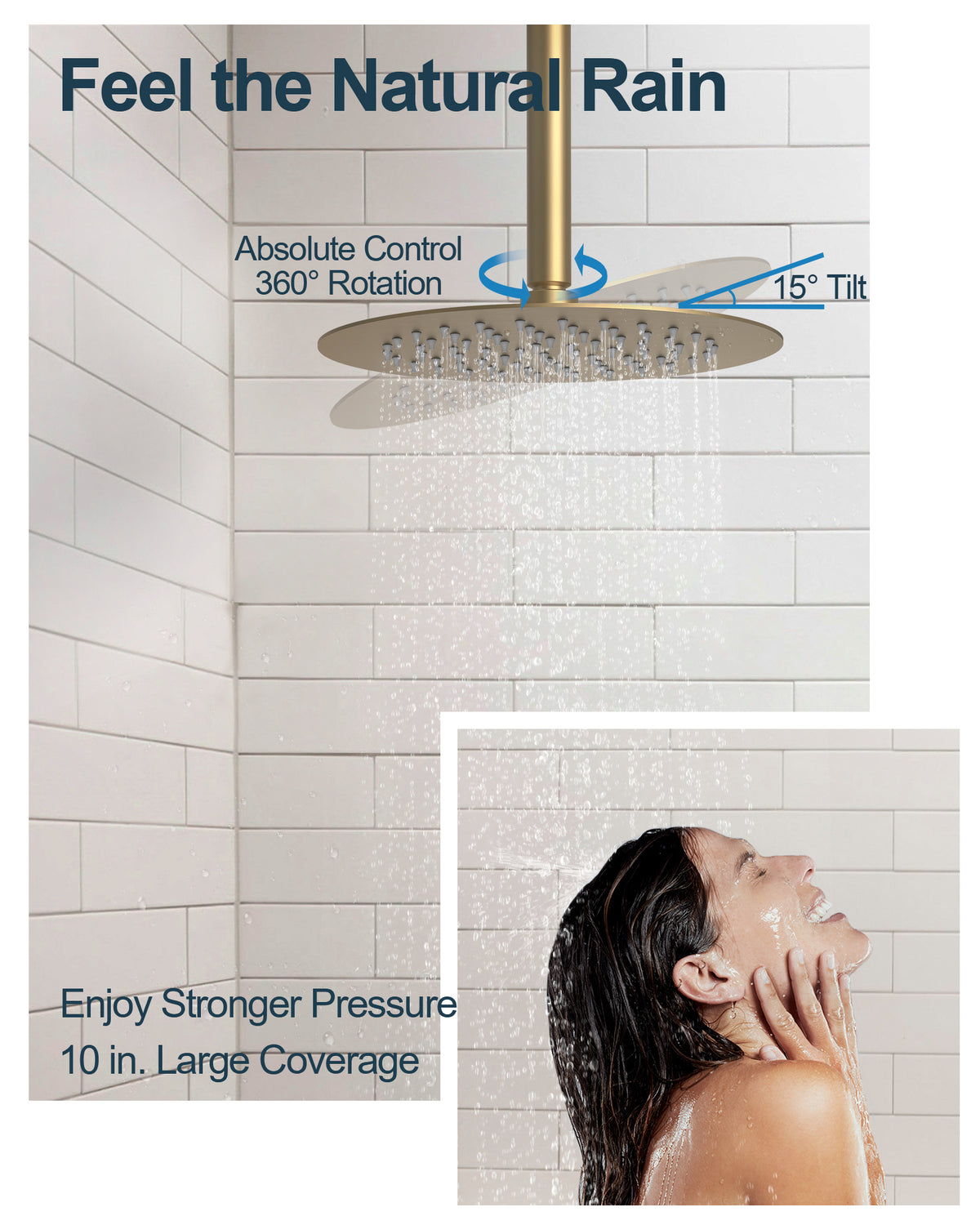 Ceiling-Mounted Dual Round-Head Shower System with Adjustable Handheld