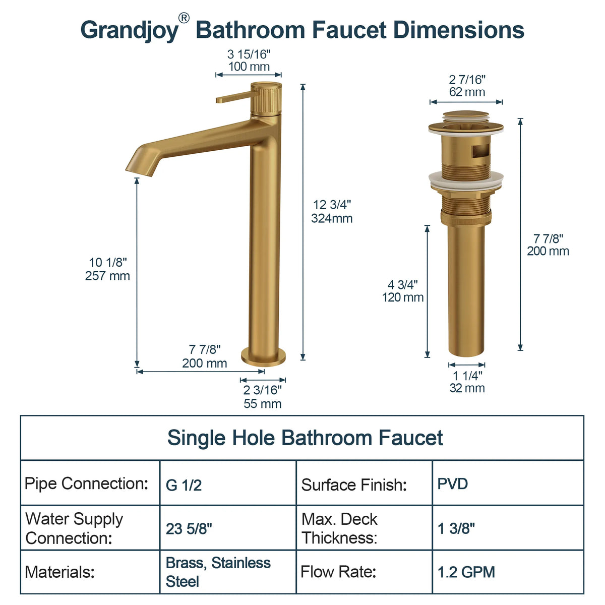 Single-Handle Vessel Bathroom Sink Faucet With Pop-Up Drain