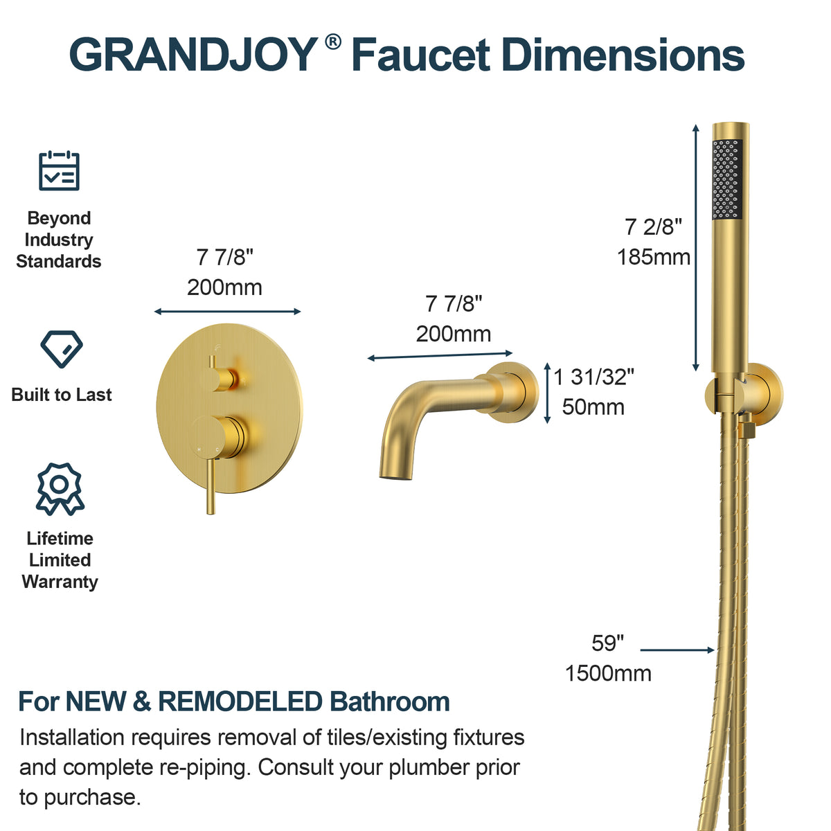 Wall-Mounted Bathtub Faucet with Hand Shower and Pressure-Balanced Valve