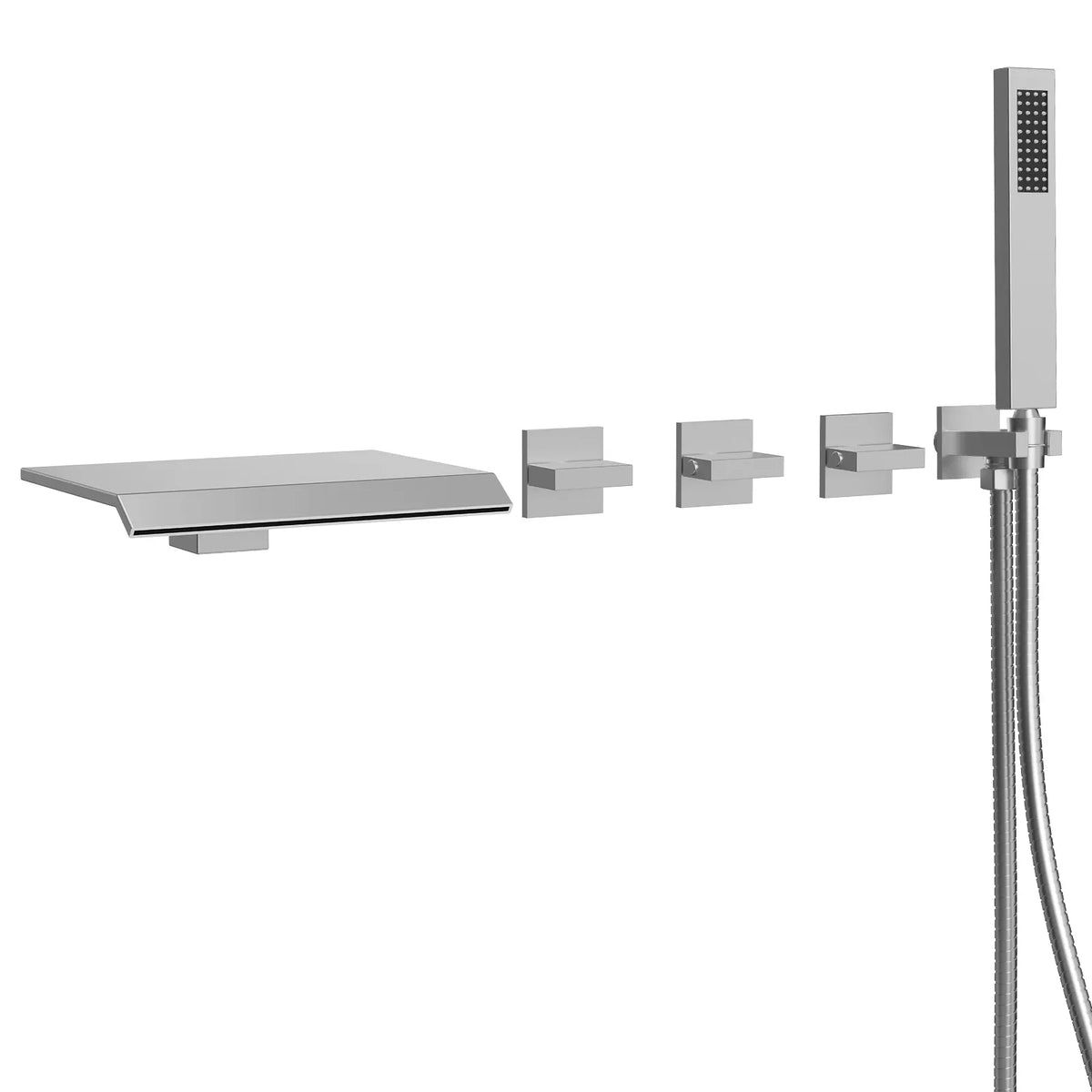Wall-Mounted Floor-Mounted bathtub with Three Handles and Hand Shower