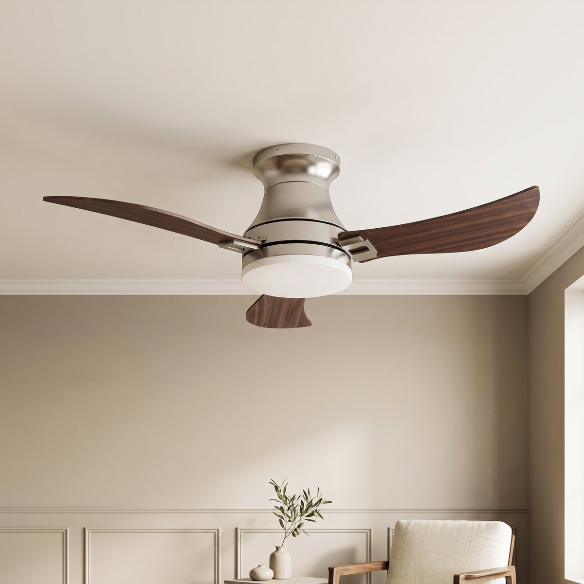 42-Inch Flush Mount 3-Blade Ceiling Fan with Light and Remote Control