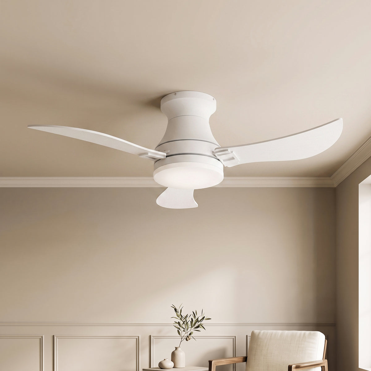 42-Inch Flush Mount 3-Blade Ceiling Fan with Light and Remote Control