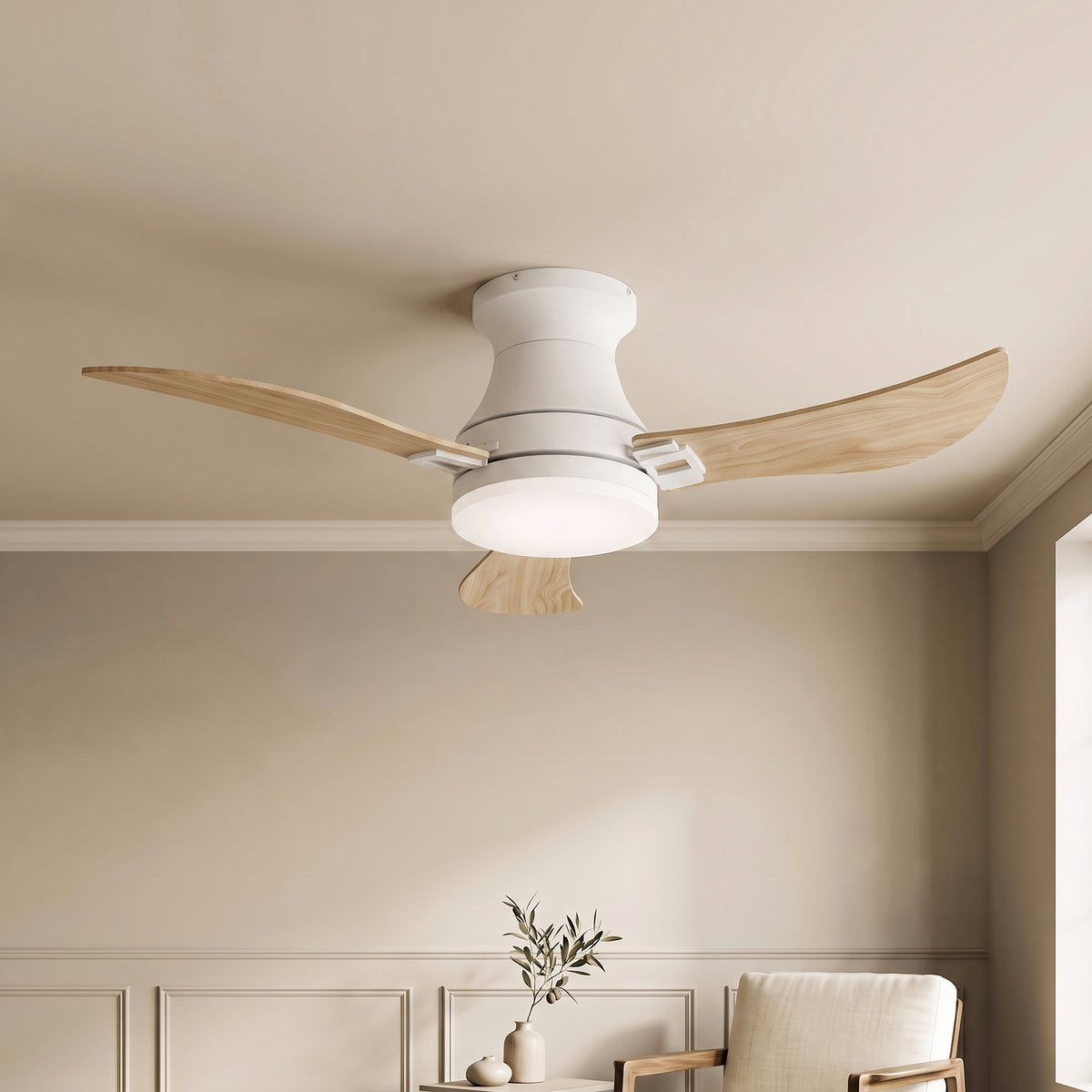 42-Inch Flush Mount 3-Blade Ceiling Fan with Light and Remote Control