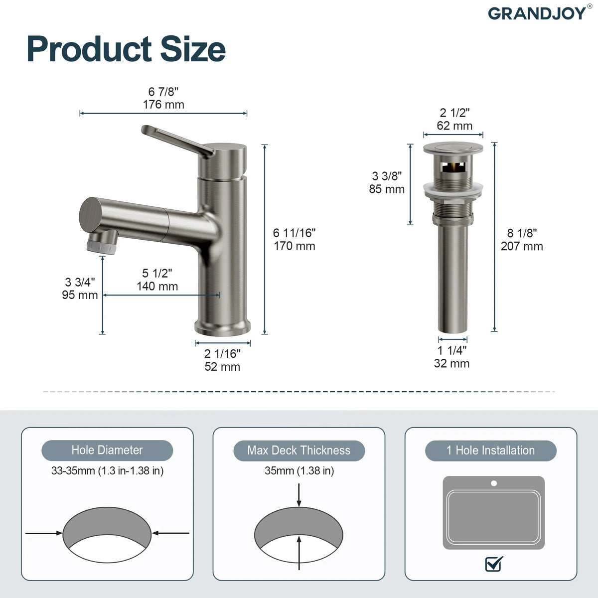 Single-Handle Pull-Out Bathroom Sink Faucet With Dual Spray Modes And Pop-Up Drain