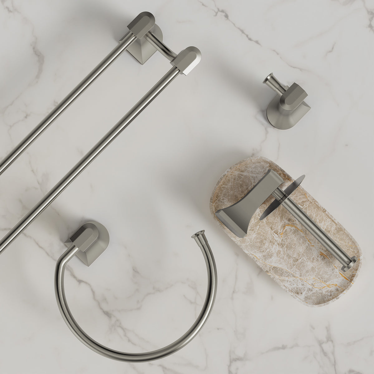 Four-Piece Wall-Mounted Bathroom Hardware Set with Dual Towel Rack