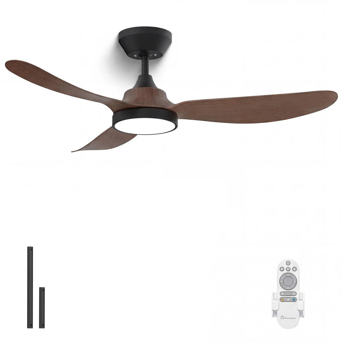 42-Inch Downrod Mount 3-Blade Ceiling Fan with Light and Remote Control