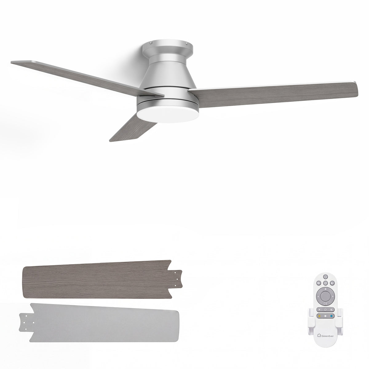 52-Inch Flush Mount 3-Blade Ceiling Fan with Light and Remote Control