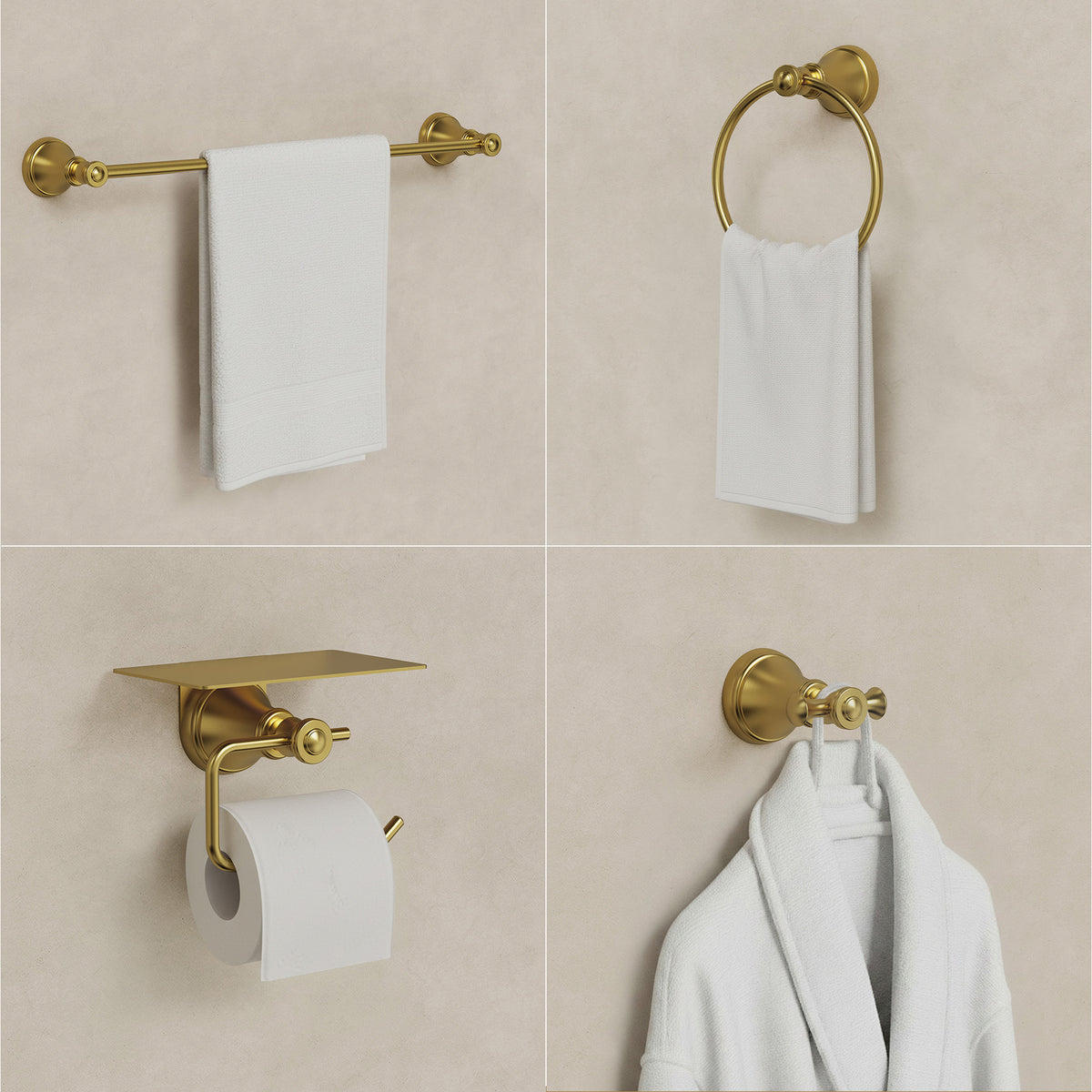 Four-Piece Wall-Mounted Bathroom Hardware Set with Phone Shelf