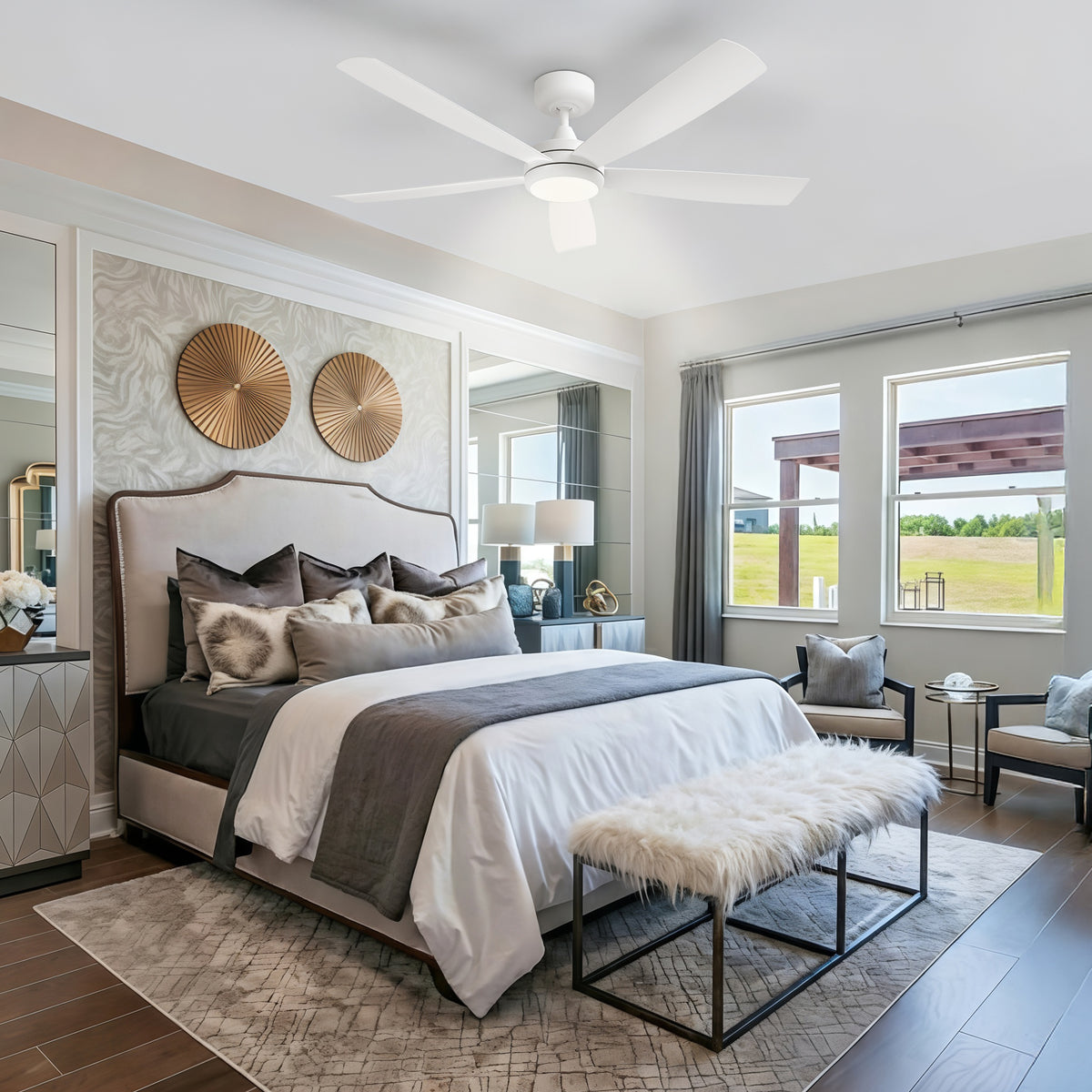 52-Inch Flush Mount 5-Blade Ceiling Fan with Light and Smart Control