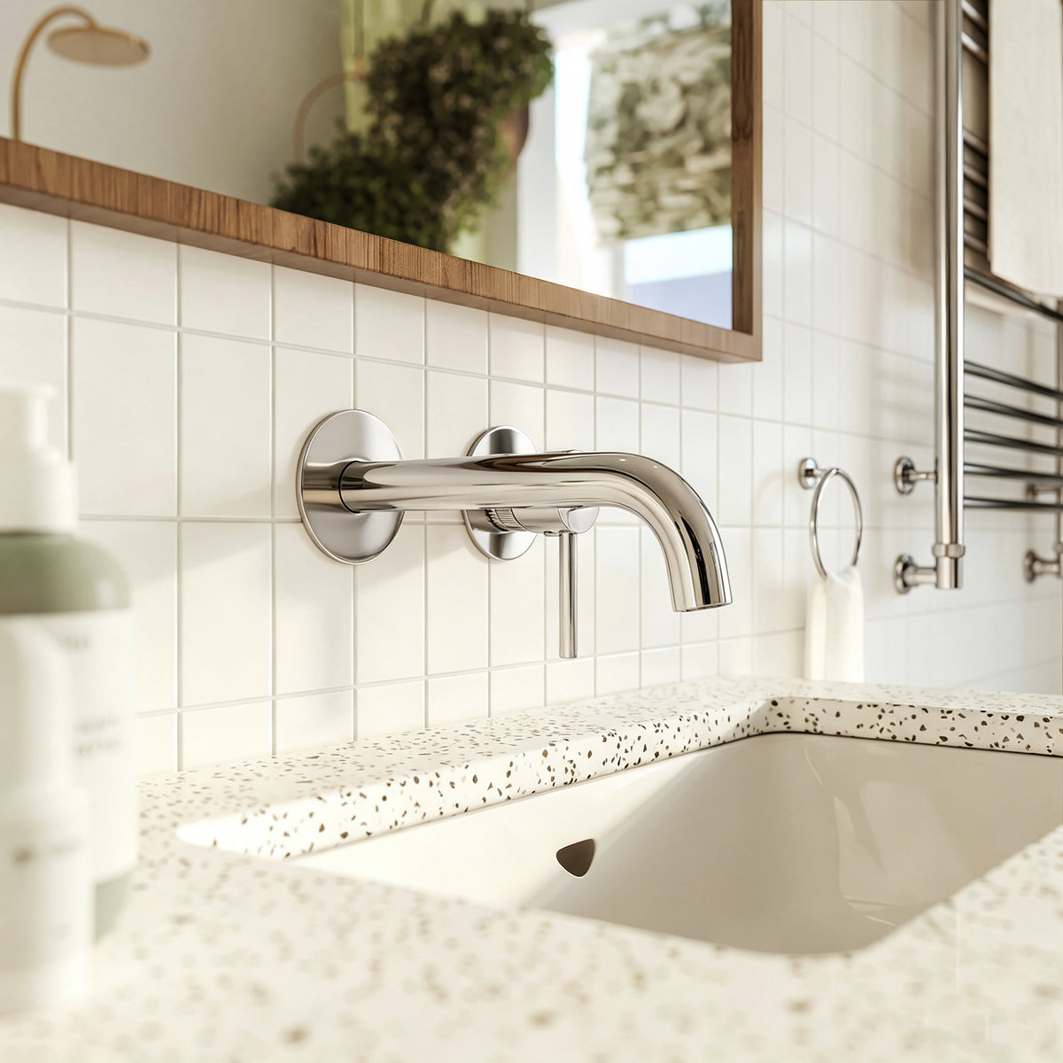 Single-Handle Wall-Mount Bathroom Sink Faucet With Pop-Up Drain