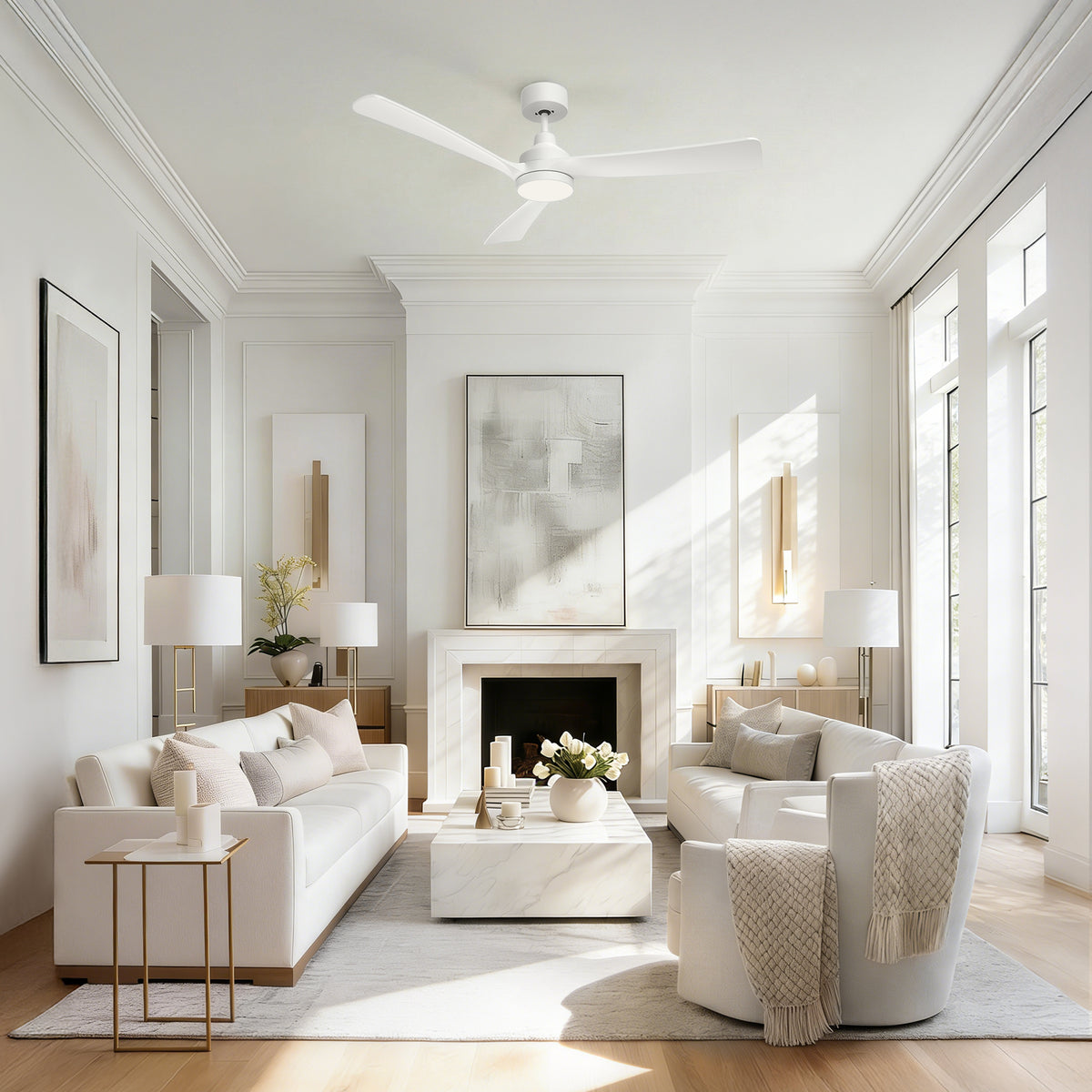 52-Inch Downrod Mount 3-Blade Ceiling Fan with Light and Remote Control