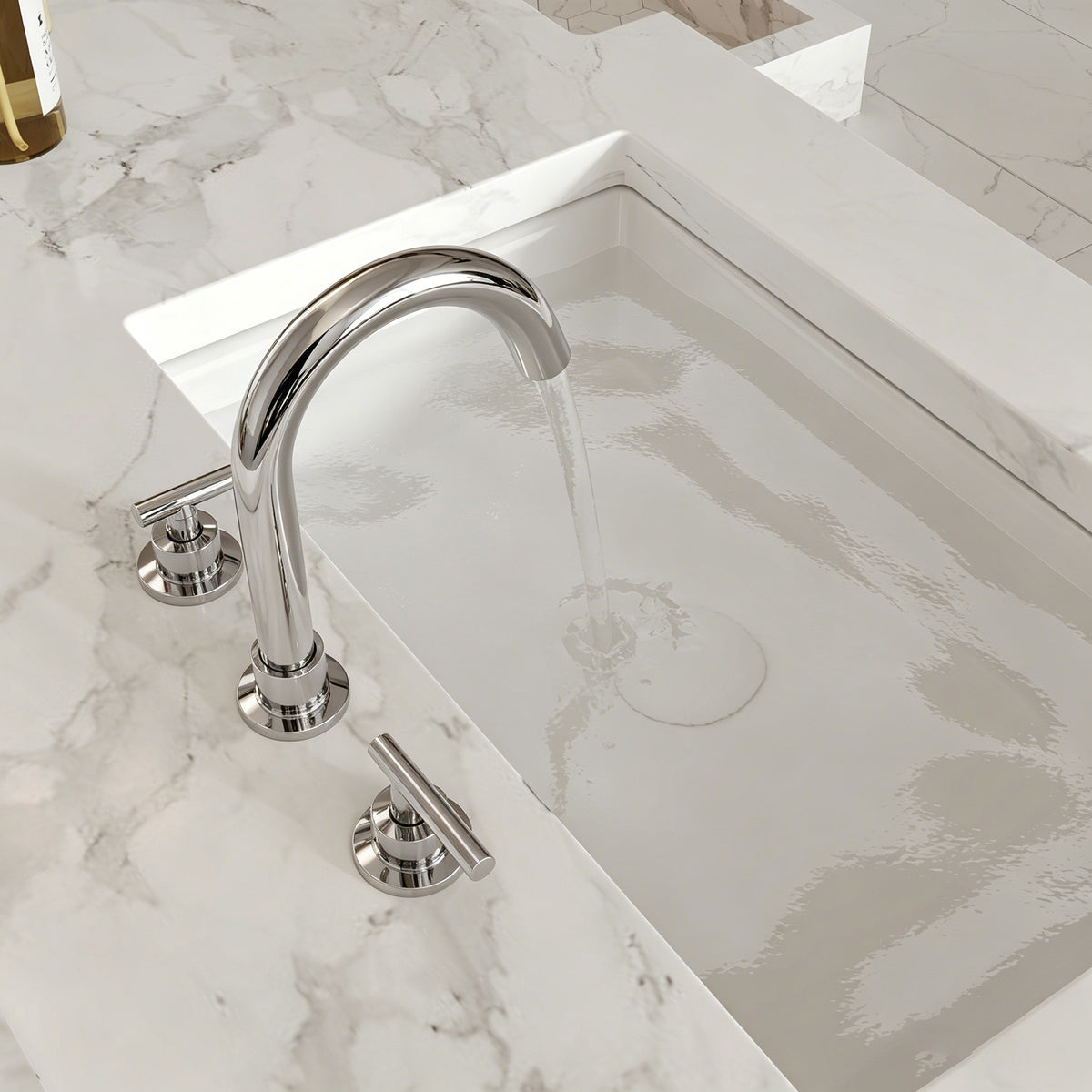 Two-Handle Mid Arc Widespread Bathroom Sink Faucet With Pop-Up Drain