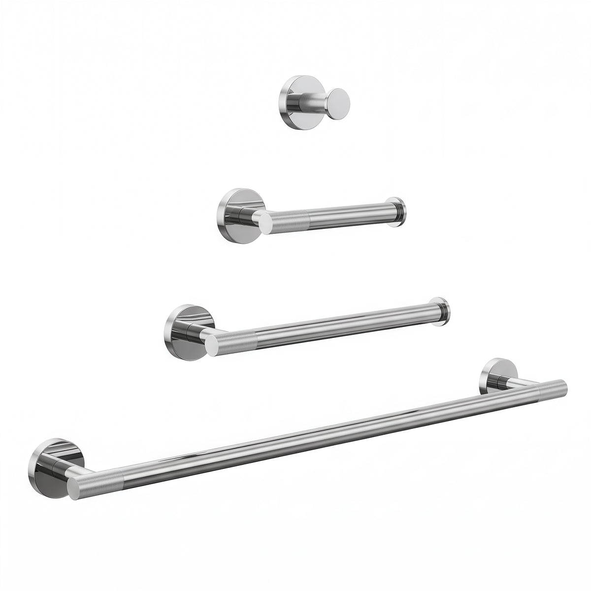 Four-Piece Wall-Mounted Bathroom Hardware Set with Knurled Towel Bars