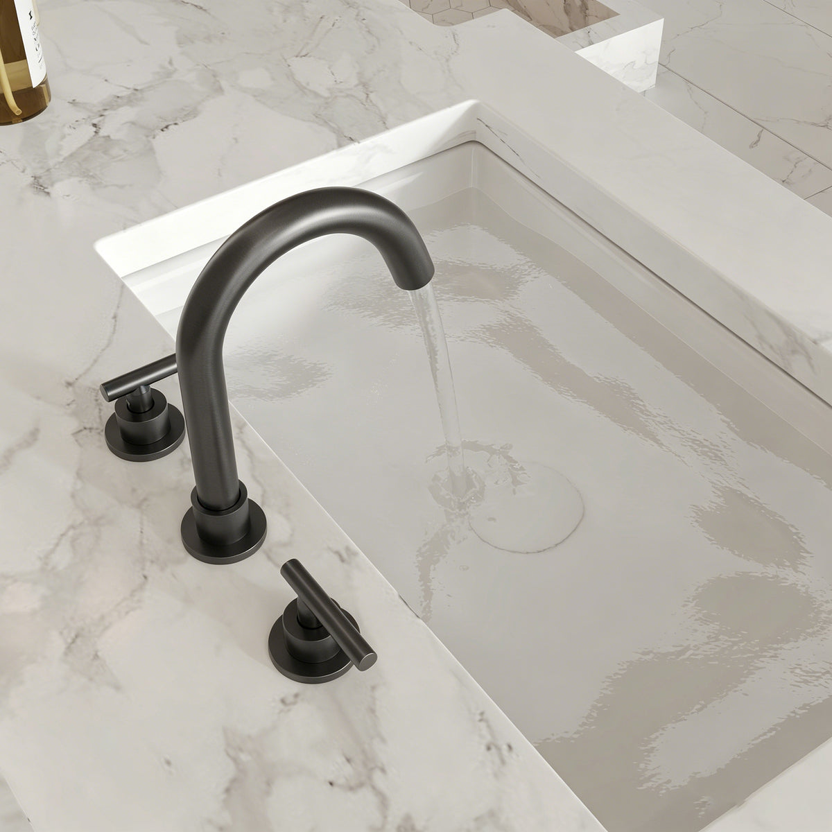 Two-Handle Mid Arc Widespread Bathroom Sink Faucet With Pop-Up Drain
