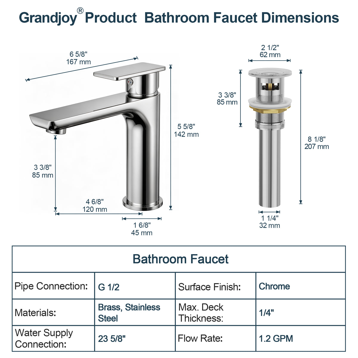 Single-Handle Bathroom Sink Faucet With Pop-Up Drain