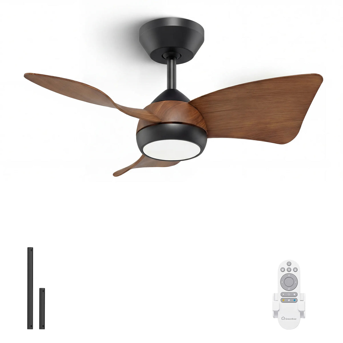 30-Inch Downrod Mount 3-Blade Ceiling Fan with Light and Remote Control