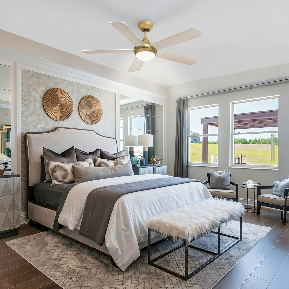 48-Inch Downrod Mount 5-Blade Ceiling Fan with Light and Smart Control